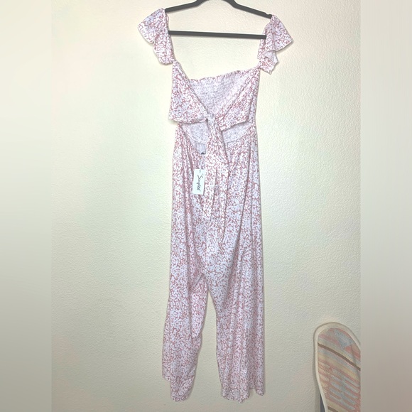 Off Shoulder Floral Print Romper Jumpsuit in Dusty Pink - Picture 7 of 9